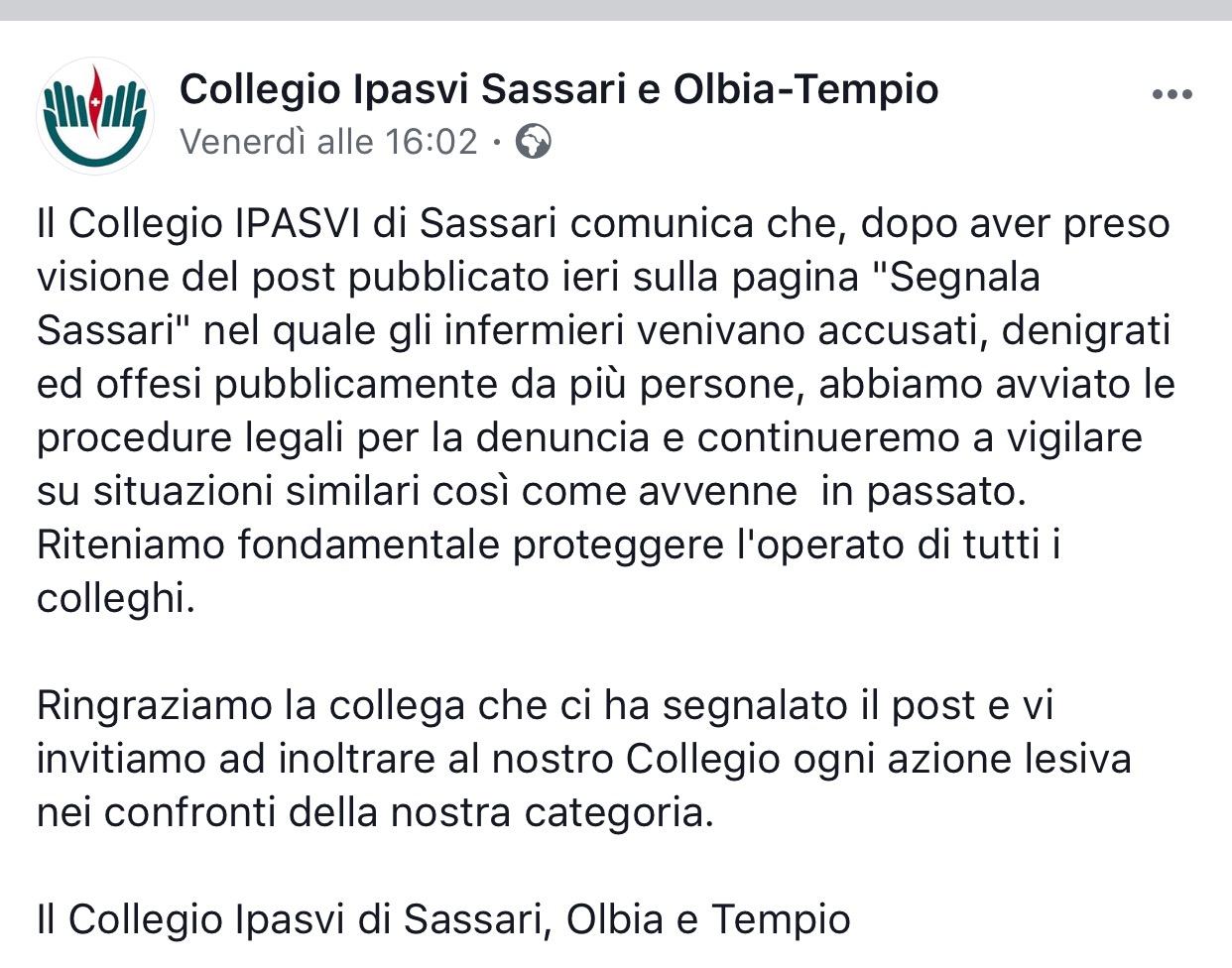 il post del Collegio Ipasvi Sassari