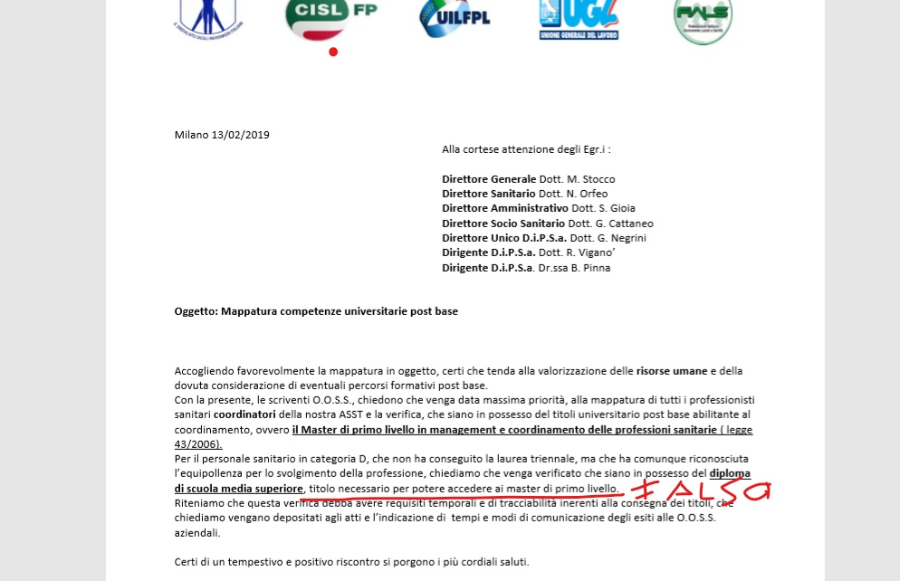 Nursing Up, Cisl, Uil e Fials chiedono la “schedatura” degli infermieri: scovare i coordinatori senza diploma di maturità.