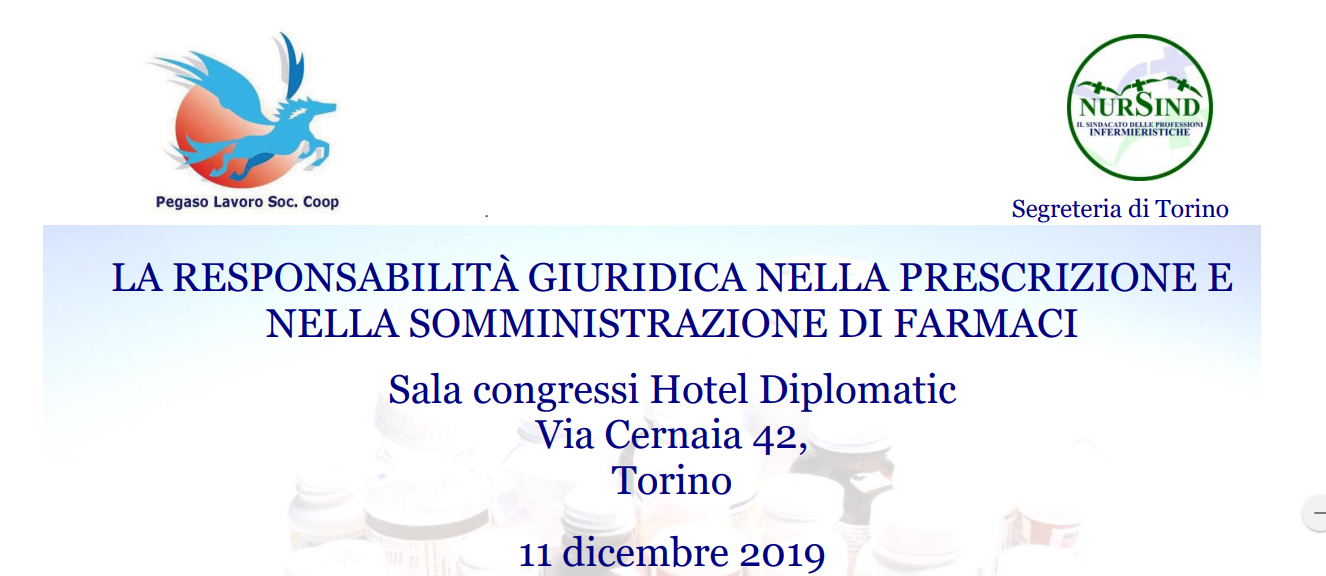 ECM NurSind Torino. La responsabilità giuridica nella prescrizione e nella somministrazione di farmaci. Come partecipare