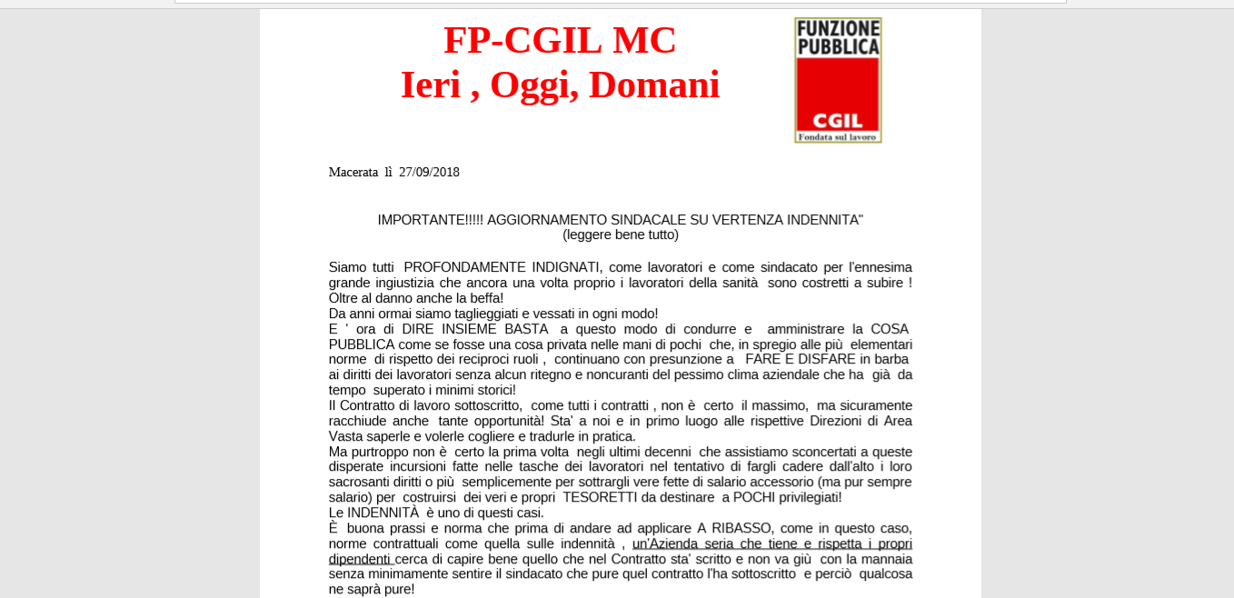 CGIL si scaglia contro il taglio delle indennità decise dal Contratto che ha firmato. Ecco il volantino